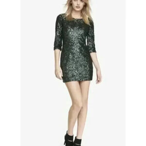 Express Green Sequin Mini Sheath Open Back Dress, Size 2